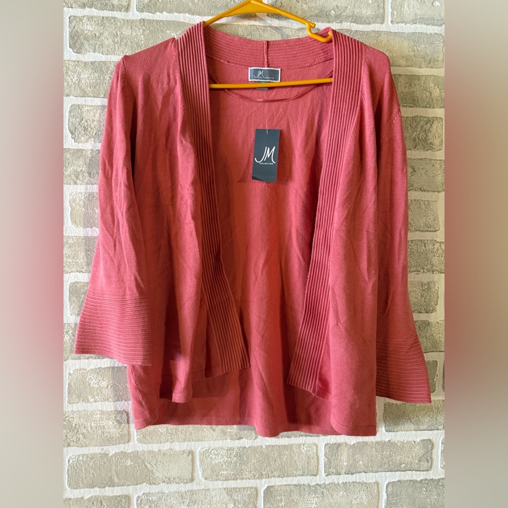 JM Collection Women's Dusty Coral Open-Front Sweater